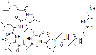 CAS#: 100334-47-2， (4R)-N-[1-[[3-Hydroxy-4-Methyl-1-[[2-Methyl-1-[[4-Methyl-1-[[4-Methyl-1-[[2-Methyl-1-[[2-Methyl-1-[[3-(1-Methylaminopropan-2-Ylamino)-3-Oxopropyl]Amino]-1-Oxopropan-2-Yl]Amino]-1-Oxopropan-2-Yl]Amino]-1-Oxopentan-2-Yl]Amino]-1-Oxopentan-2-Yl]Amino]-1-Oxopropan-2-Yl]Amino]-1-Oxopentan-2-Yl]Amino]-4-Methyl-1-Oxopentan-2-Yl]-4-Methyl-1-[(E,4S)-4-Methylhex-2-Enoyl]Pyrrolidine-2-Carboxamide