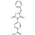 structure of CAS# 101439-76-3, 4-[(5Z)-5-Benzylidene-4-Oxo-2-Thioxo-1,3-Thiazolidin-3-Yl]Benzoic Acid;4-(5-benz<wbr>ylidene-4<wbr>-oxo-2-th<wbr>ioxo-1,3-<wbr>thiazolid<wbr>in-3-yl)b<wbr>enzoic ac<wbr>id;4-(5-Benz<wbr>ylidene-4<wbr>-oxo-2-th<wbr>ioxo-thia<wbr>zolidin-3<wbr>-yl)-benz<wbr>oic acid;4-[4-oxo-<wbr>5-(phenyl<wbr>methylene<wbr>)-2-thiox<wbr>o-1,3-thi<wbr>azolidin-<wbr>3-yl]benz<wbr>oic acid