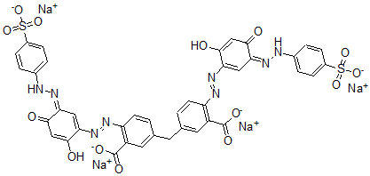 CAS#: 102616-51-3， Tetrasodium 5-[[3-Carboxylato-4-[[(3Z)-6-Hydroxy-4-Oxo-3-[(4-Sulfonatophenyl)Hydrazinylidene]-1-Cyclohexa-1,5-Dienyl]Diazenyl]Phenyl]Methyl]-2-[[(3Z)-6-Hydroxy-4-Oxo-3-[(4-Sulfonatophenyl)Hydrazinylidene]-1-Cyclohexa-1,5-Dienyl]Diazenyl]Benzoate
