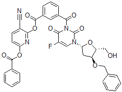 CAS 登录号:103767-48-2, 3-(3-(6-苯甲酰氧基-3-氰基-2-吡啶基氧羰基)苯甲酰基)-3'-O-苄基-2'-脱氧-5-氟尿苷