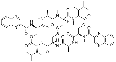 CAS#: 10382-35-1， N-[3,11,13,16,24,26-Hexamethyl-4,17-Bis(3-Methylbutan-2-Yl)-2,5,9,12,15,18,22,25-Octaoxo-8-(Quinoxaline-2-Carbonylamino)-6,19-Dioxa-28,29-Dithia-3,10,13,16,23,26-Hexazabicyclo[12.12.4]Triacontan-21-Yl]Quinoxaline-2-Carboxamide