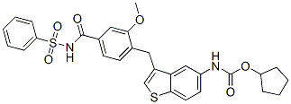 CAS#: 107786-74-3， Cyclopentyl N-[3-[[2-Methoxy-4-(Phenylsulfonylcarbamoyl)Phenyl]Methyl]-1-Benzothiophen-5-Yl]Carbamate