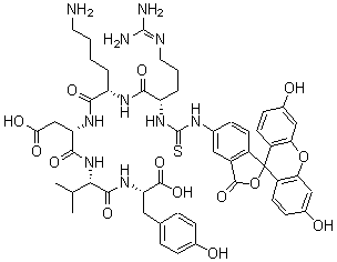 CAS#: 107865-24-7， N-[N-[N-[N2-[N2-[[(3',6'-Dihydroxy-3-Oxospiro[Isobenzofuran-1(3H),9'-[9H]Xanthen]-5-Yl)Amino]Thioxomethyl]-L-Arginyl]-L-Lysyl]-L-alpha-Aspartyl]-L-Valyl]-L-Tyrosine