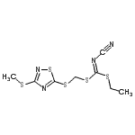 structure of CAS# 109348-94-9, Ethyl {[3-(Methylsulfanyl)-1,2,4-Thiadiazol-5-Yl]Sulfanyl}Methyl Cyanocarbonodithioimidate;[(ethylth<wbr>io)-[[[3-<wbr>(methylth<wbr>io)-1,2,4<wbr>-thiadiaz<wbr>ol-5-yl]t<wbr>hio]methy<wbr>lthio]met<wbr>hylidene]<wbr>cyanamide;[ethylsul<wbr>fanyl-[(3<wbr>-methylsu<wbr>lfanyl-1,<wbr>2,4-thiad<wbr>iazol-5-y<wbr>l)sulfany<wbr>lmethylsu<wbr>lfanyl]me<wbr>thylidene<wbr>]cyanamide;Ethyl {[3<wbr>-(methylt<wbr>hio)-1,2,<wbr>4-thiadia<wbr>zol-5-ylt<wbr>hio]methy<wbr>l} cyanoc<wbr>arbonimid<wbr>odithioate