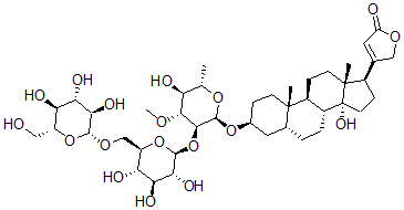 CAS#: 11005-70-2， 3beta-[[2-O-(6-O-beta-D-Glucopyranosyl-beta-D-Glucopyranosyl)-6-Deoxy-3-O-Methyl-alpha-L-Glucopyranosyl]Oxy]-14-Hydroxy-5beta,14beta-Card-20(22)-Enolide