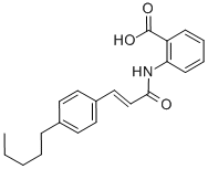 structure of CAS# 110683-10-8, 2-[3-(4-Pentylphenyl)Prop-2-Enoylamino]Benzoic Acid;2-[[(E)-3-(4-Pentylphenyl)Prop-2-Enoyl]Amino]Benzoic Acid;2-[[(E)-1-Oxo-3-(4-Pentylphenyl)Prop-2-Enyl]Amino]Benzoic Acid;2-[[1-Oxo-3-(4-Pentylphenyl)Prop-2-Enyl]Amino]Benzoic Acid