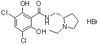 结构式 CAS# 113310-88-6, 3,5-二氯-N-{[(2S)-1-乙基-2-吡咯烷基]甲基}-2,6-二羟基苯甲酰胺氢溴酸盐(1:1)