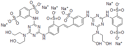 CAS#: 114456-70-1， 2,2'-(1,2-Ethenediyl)bis(5-((4-(bis(2-hydroxyethyl)amino)-6-((2,5-disulfophenyl)amino)-1,3,5-triazin-2-yl)amino)benzenesulfonic acid) hexasodium salt