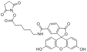 结构式 CAS# 114616-31-8, N-[6-[(2,5-二氧代-1-吡咯烷基)氧基]-6-氧代己基]-3',6'-二羟基-3-氧代-螺[异苯并呋喃-1(3H),9'-[9H]氧杂蒽]-alphaR-甲酰胺