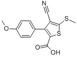 structure of CAS# 116493-07-3, 4-Cyano-3-(4-Methoxyphenyl)-5-(Methylthio)Thiophene-2-Carboxylic Acid;4-CYANO-3-(4-METHOXYPHENYL)-5-(METHYLTHIO)THIOPHENE-2-CARBOXYLIC ACID;4-Cyano-3-(4-Methoxyphenyl)-5-(Methylthio)-Thiophen-2-Carboxylic Acid;4-Cyano-3-(4-Methoxyphenyl)-5-(Methylthio)Thiophene-2-Carboxylic