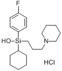 structure of CAS# 116679-83-5, p-Fluoro-Hexahydro-Sila-Difenidol;Cyclohexyl-(4-Fluorophenyl)-Hydroxy-[3-(1-Piperidyl)Propyl]Silane;Cyclohexyl-(4-Fluorophenyl)-Hydroxy-(3-Piperidinopropyl)Silane;Nchembio873-Comp8