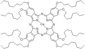 structure of CAS# 119495-09-9, [2,3,9,10,16,17,23,24-Octakis(Octyloxy)-29H,31H-Phthalocyaninato(2-)-kappa<Sup>2</Sup>N<Sup>29</Sup>,N<Sup>31</Sup>]Copper;COPPER 2391016172324-OCTAKIS&;Copper(II<wbr>) 2,3,9,1<wbr>0,16,17,2<wbr>3,24-octa<wbr>kis(octyl<wbr>oxy)-29H,<wbr>31H-phtha<wbr>locyanine;459712_ALDRICH