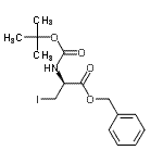 structure of CAS# 125942-79-2, Benzyl 3-Iodo-N-{[(2-Methyl-2-Propanyl)Oxy]Carbonyl}-D-Alaninate;(S)-benzyl 2-(tert-butoxycarbonylamino)-3-iodopropanoate;benzyl 2(S)-<(tert-butoxycarbonyl)amino>-3-iodopropionate;Boc-3-iodo-D-alanine benzyl ester