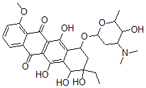 CAS#: 127676-54-4， 7-(4-Dimethylamino-5-Hydroxy-6-Methyloxan-2-Yl)Oxy-9-Ethyl-6,9,10,11-Tetrahydroxy-4-Methoxy-8,10-Dihydro-7H-Tetracene-5,12-Dione