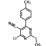 structure of CAS# 128640-74-4, 4-Chloro-6-(4-Methylphenyl)-2-(Methylsulfanyl)-5-Pyrimidinecarbonitrile;4-Chloro-<wbr>2-methyls<wbr>ulfanyl-6<wbr>-p-tolyl-<wbr>pyrimidin<wbr>e-5-carbo<wbr>nitrile;4-Chloro-5-cyano-2-methylthio-6-(p-tolyl)pyrimidine;4-Chloro-<wbr>6-(4-Meth<wbr>ylphenyl)<wbr>-2-(Methy<wbr>lsulfanyl<wbr>)-5-Pyrim<wbr>idinecarb<wbr>onitrile