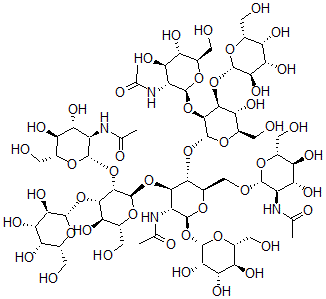 CAS#: 129830-00-8， O-2-(acetylamino)-2-deoxy-beta-D-glucopyranosyl-(1-4)-O-(O-beta-D-galactopyranosyl-(1-4)-O-2-(acetylamino)-2-deoxy-beta-D-glucopyranosyl-(1-2)-alpha-D-mannopyranosyl-(1-3))-O-(O-beta-D-galactopyranosyl-(1-4)-O-2-(acetylamino)-2-deoxy-beta-D-glucopyranosyl-(1-2)-alpha-D-mannopyranosyl-(1-6))-O-beta-D-mannopyranosyl-(1-4)-2-(acetylamino)-2-deoxy-beta-D-Glucopyranose