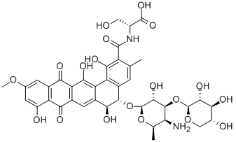 CAS#: 131443-10-2， (5S-trans)-N-((5-((4-Amino-4,6-Dideoxy-3-O-beta-D-Xylopyranosyl-beta-D-Galactopyranosyl)Oxy)-5,6,8,13-Tetrahydro-1,6,9,14-Tetrahydroxy-11-Methoxy-3-Methyl-8,13-Dioxobenzo(a)Naphthacen-2-Yl)Carbonyl)-D-Serine