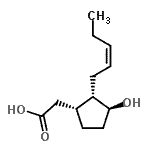 structure of CAS# 131488-83-0, {(1R,2S,3S)-3-Hydroxy-2-[(2Z)-2-Penten-1-Yl]Cyclopentyl}Acetic Acid;(+)-cucurbic acid;(±)-3-HYDROXY-2-(2-PENTENYL)CYCLOPENTANEACETICACID;(3R,6S,7S)-cucurbic acid