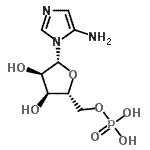 structure of CAS# 132259-10-0, 1-(5-O-Phosphono-beta-D-Ribofuranosyl)-1H-Imidazol-5-Amine;(2R,3R,4S<wbr>,5R)-2-(5<wbr>-Amino-1H<wbr>-imidazol<wbr>-1-yl)-te<wbr>trahydro-<wbr>5-(phosph<wbr>omethyl)f<wbr>uran-3,4-<wbr>diol;1-(5-Phospho-D-ribosyl)-5-aminoimidazole;1-(5'-phosphoribosyl)-5-aminoimidazole