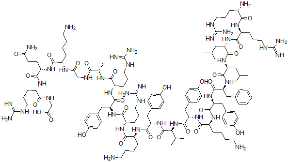 CAS#: 132523-75-2， L-Arginyl-L-arginyl-L-leucyl-L-leucyl-L-phenylalanyl-L-tyrosyl-L-lysyl-L-tyrosyl-L-valyl-L-tyrosyl-L-lysyl-L-arginyl-L-tyrosyl-L-arginyl-L-alanylglycyl-L-lysyl-L-glutaminyl-L-arginyl-Glycine