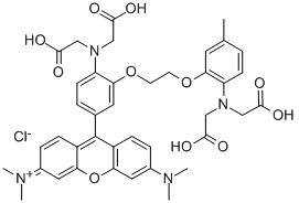CAS#: 132523-91-2， [2-[2-[2-(Bis(Carboxymethyl)Amino)-5-Methylphenoxy]Ethoxy]-4-[3,6-Bis(Dimethylamino)Xanthen-9-Ylidene]-1-Cyclohexa-2,5-Dienylidene]-Bis(Carboxymethyl)Azanium Chloride