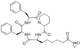结构式 CAS# 133155-89-2, (3S,6S,9S,12R)-9-[6-[(2S)-环氧乙烷-2-基]-6-氧代己基]-3,6-二(苯基甲基)-1,4,7,10-四氮杂双环[10.4.0]十六烷-2,5,8,11-四酮