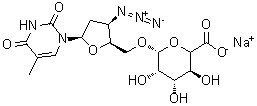 结构式 CAS# 133525-01-6, 1-[3-叠氮基-2,3-二脱氧-5-O-[(5xi)-beta-D-来苏-吡喃己酮糖基]-beta-D-苏式-呋喃戊糖基]-5-甲基-2,4(1H,3H)-嘧啶二酮钠盐(1:1)
