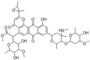 CAS#: 134887-77-7， Methyl 2-(3,5-Dihydroxy-4-Methoxy-6-Methyloxan-2-Yl)-2-[2-(2,3-Dimethyloxiran-2-Yl)-11-Hydroxy-9-[5-(5-Hydroxy-4-Methoxy-6-Methyloxan-2-Yl)Oxy-4,6-Dimethyl-4-Methylaminooxan-2-Yl]-4,7,12-Trioxonaphtho[2,3-h]Chromen-5-Yl]Acetate