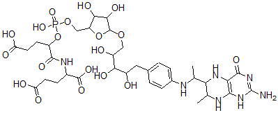 CAS#: 137360-17-9， 2-[[2-[[5-[5-[4-[1-(2-Amino-7-Methyl-4-Oxo-5,6,7,8-Tetrahydro-1H-Pteridin-6-Yl)Ethylamino]Phenyl]-2,3,4-Trihydroxypentoxy]-3,4-Dihydroxyoxolan-2-Yl]Methoxy-Hydroxyphosphoryl]Oxy-5-Hydroxy-5-Oxopentanoyl]Amino]Pentanedioic Acid