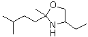 structure of CAS# 137796-06-6, 4-Ethyl-2-Methyl-2-(3-Methylbutyl)-1,3-Oxazolidine;4-Ethyl-2-isopentyl-2-methyl-1,3-oxazolidin [Danish];4-Ethyl-2-Methyl-2-(3-Methyl-Butyl)Oxazolidine;4-ETHYL-2-METHYL-2-(3-METHYLBUTYL)OXAZOLIDINE