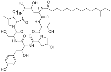 CAS#: 138626-63-8， (2alpha,3beta,4beta)-(4R,5R)-4,5-Dihydroxy-N2-(12-Methyl-1-Oxotetradecyl)-L-Ornithyl-L-Threonyl-trans-4-Hydroxy-L-Prolyl-4-(4-Hydroxyphenyl)-L-Threonyl-L-Seryl-3-Hydroxy-4-Methyl-L-Proline Cyclic (6-1)-Peptide