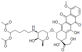 CAS 登录号：138967-27-8， [1-乙酰氧基-5-[[(2S,3S,4S,6R)-3-羟基-2-甲基-6-[[(1S,3S)-3,5,12-三羟基-3-(2-羟基乙酰基)-10-甲氧基-6,11-二氧代-2,4-二氢-1H-并四苯-1-基]氧基]四氢吡喃-4-基]氨基]戊基]乙酸酯