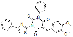 CAS#: 139356-82-4， (5E)-5-[(3,4-Dimethoxyphenyl)Methylidene]-1-Phenyl-3-(4-Phenyl-1,3-Thiazol-2-Yl)-2-Sulfanylidene-1,3-Diazinane-4,6-Dione