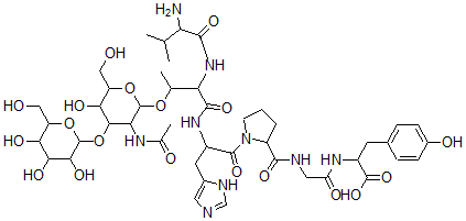 CAS#: 142035-49-2， N-(N-(N-(N-(O-(2-(acetylamino)-2-deoxy-3-O-beta-D-galactopyranosyl-beta-D-galctopyranosyl)-N-L-valyl-L-threonyl)-L-histidyl)-L-prolyl)glycyl)-L-Tyrosine