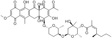 CAS#: 146663-67-4， [(2S,3R,4R,6S)-6-[(2R,3S,6S)-6-[[(1S,4aS,12aR)-3-Acetyl-4,4a,6,12a-Tetrahydroxy-9-Methoxy-11-Methyl-2,5,7,10-Tetraoxo-1,12-Dihydrotetracen-1-Yl]Oxy]-2-Methyloxan-3-Yl]Oxy-4-Hydroxy-2,4-Dimethyloxan-3-Yl] (Z,4R)-2,4-Dimethylhept-2-Enoate