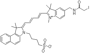 CAS#: 149021-66-9， 4-{2-[5-(5-{[(Iodoacetyl)Amino]Methyl}-1,3,3-Trimethyl-3H-Indolium-2-Yl)-2,4-Pentadien-1-Ylidene]-1,1-Dimethyl-1,2-Dihydro-3H-Benzo[E]Indol-3-Yl}-1-Butanesulfonate
