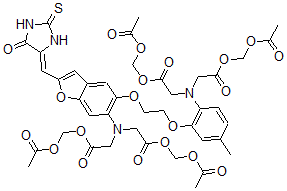 CAS#: 149732-62-7， Acetyloxymethyl 2-[[2-(Acetyloxymethoxy)-2-Oxoethyl]-[5-[2-[2-[Bis[2-(Acetyloxymethoxy)-2-Oxoethyl]Amino]-5-Methylphenoxy]Ethoxy]-2-[(E)-(5-Oxo-2-Sulfanylideneimidazolidin-4-Ylidene)Methyl]-1-Benzofuran-6-Yl]Amino]Acetate