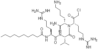 结构式 CAS# 150113-99-8, N<sup>2</sup>-癸酰-L-精氨酰-L-缬氨酰-N-[(3S)-6-亚氨基甲酰胺基-1-氯-2-氧代-3-己烷基]-L-赖氨酰胺