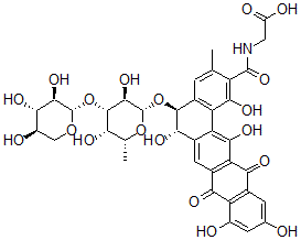CAS#: 150693-43-9， (5S-trans)-N-[[5-[(6-Deoxy-3-O-b-D-xylopyranosyl-b-D-galactopyranosyl)oxy]-5,6,8,13-tetrahydro-1,6,9,11,14-pentahydroxy-3-methyl-8,13-dioxobenzo[a]naphthacen-2-yl]carbonyl]-Glycine