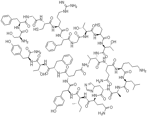 结构式 CAS# 154765-05-6, L-丝氨酰-L-苯丙氨酰甘氨酰-L-半胱氨酰-L-精氨酰-L-苯丙氨酰甘氨酰-L-苏氨酰-L-半胱氨酰-L-苏氨酰-L-缬氨酰-L-谷氨酰胺酰-L-赖氨酰-L-亮氨酰-L-丙氨酰-L-组氨酰-L-谷氨酰胺酰-L-异亮氨酰-L-酪氨酰-L-谷氨酰胺酰-L-苯丙氨酰-L-苏氨酰-L-L-酪氨酰胺