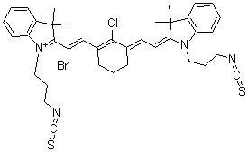 结构式 CAS# 162411-24-7, 2-[2-[2-氯-3-[2-[1,3-二氢-1-(3-异硫氰酸基丙基)-3,3-二甲基-2H-吲哚-2-亚基]乙亚基]-1-环己烯-1-基]乙烯基]-1-(3-异硫氰酸基丙基)-3,3-二甲基-3H-吲哚鎓溴化物(1:1)