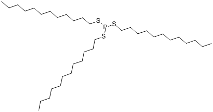 structure of CAS# 1656-63-9, Phosphorotrithiousacid Tridodecyl Ester;Tris(Dodecylthio)Phosphane;Tris(Laurylthio)Phosphane;Inchi=1/C36h75ps3/C1-4-7-10-13-16-19-22-25-28-31-34-38-37(39-35-32-29-26-23-20-17-14-11-8-5-2)40-36-33-30-27-24-21-18-15-12-9-6-3/H4-36H2,1-3H