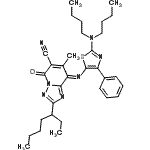 CAS 登录号：169324-83-8， (8E)-8-{[2-(二丁基氨基)-4-苯基-1,3-噻唑-5-基]亚氨基}-2-(3-庚烷基)-7-甲基-5-氧代-5,8-二氢[1,2,4]三唑并[1,5-a]吡啶-6-甲腈