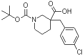 structure of CAS# 174606-16-7, 3-(4-Chlorobenzyl)-1-{[(2-Methyl-2-Propanyl)Oxy]Carbonyl}-3-Piperidinecarboxylic Acid;1-(tert-B<wbr>utoxycarb<wbr>onyl)-3-(<wbr>4-chlorob<wbr>enzyl)-3-<wbr>piperidin<wbr>ecarboxyl<wbr>ic acid;1-[(tert-<wbr>Butyl)oxy<wbr>carbonyl]<wbr>-3-(4-chl<wbr>orobenzyl<wbr>)piperidi<wbr>ne-3-carb<wbr>oxylic ac<wbr>id;1-[(TERT-<wbr>BUTYL)OXY<wbr>CARBONYL]<wbr>-3-(4-CHL<wbr>OROBENZYL<wbr>)PIPERIDI<wbr>NE-3-CARB<wbr>OXYLICACID