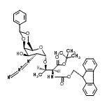 structure of CAS# 195976-07-9, 2-Methyl-2-Propanyl (2S,3R)-3-{[(4aS,6S,7S,8R,8aR)-7-Azido-8-Hydroxy-2-Phenylhexahydropyrano[3,2-d][1,3]Dioxin-6-Yl]Oxy}-2-{[(9H-Fluoren-9-Ylmethoxy)Carbonyl]Amino}Butanoate;O-(2-Azid<wbr>o-4,6-O-b<wbr>enzyliden<wbr>e-2-deoxy<wbr>-α-D-gala<wbr>ctopyrano<wbr>syl)-N-[(<wbr>9H-fluore<wbr>n-9-ylmet<wbr>hoxy)carb<wbr>onyl]-L-t<wbr>hreonine <wbr>tert-Buty<wbr>l Ester