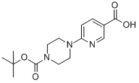 structure of CAS# 201809-22-5, 4-(5-Carboxy-2-Pyridinyl)-1-Piperazinecarboxylic Acid 1-(1,1-Dimethylethyl) Ester;4-(5-Carboxy-Pyridin-2-Yl)-Piperazine-1-Carboxylic Acid Tert-Butyl Ester ,97%;4-(5-CARBOXY-PYRIDIN-2-YL)-PIPERAZINE-1-CARBOXYLIC ACID TERT-BUTYL ESTER;6-[4-(Tert-Butoxycarbonyl)Piperazin-1-Yl]Pyridine-3-Carboxylic  Acid