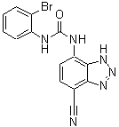 structure of CAS# 211096-49-0, 1-(2-Bromophenyl)-3-(4-Cyano-1H-Benzotriazol-7-Yl)Urea;1-(2-Bromo-phenyl)-3-(7-cyano-3H-benzotriazol-4-yl)-urea;N-(2-Bromophenyl)-N'-(7-cyano-1H-benzotriazol-4-yl)urea;SB 265610
