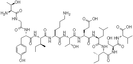 结构式 CAS# 215923-20-9, L-苏氨酰甘氨酰-L-酪氨酰-L-异亮氨酰-L-赖氨酰-L-苏氨酰-L-alpha-谷氨酰-L-亮氨酰-L-异亮氨酰-L-丝氨酰-L-缬氨酸