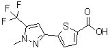 structure of CAS# 223499-20-5, 5-[1-Methyl-5-(Trifluoromethyl)-1H-Pyrazol-3-Yl]-2-Thiophenecarboxylic Acid;2-THIOPHE<wbr>NECARBOXY<wbr>LICACID, <wbr>5-[1-METH<wbr>YL-5-(TRI<wbr>FLUOROMET<wbr>HYL)-1H-P<wbr>YRAZOL-3-<wbr>YL]-;3-(5-Carb<wbr>oxythien-<wbr>2-yl)-1-m<wbr>ethyl-5-(<wbr>trifluoro<wbr>methyl)-1<wbr>H-pyrazole;5-(1-METH<wbr>YL-5-(TRI<wbr>FLUOROMET<wbr>HYL)-1H-P<wbr>YRAZOL-3-<wbr>YL)THIOPH<wbr>ENE-2-CAR<wbr>BOXYLICAC<wbr>ID