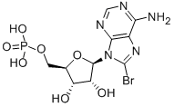 structure of CAS# 23567-96-6, 8-Bromoadenosine 5'-Monophosphate;[(2R,3S,4R,5R)-5-(6-Amino-8-Bromo-Purin-9-Yl)-3,4-Dihydroxy-Tetrahydrofuran-2-Yl]Methyl Dihydrogen Phosphate;[(2R,3S,4R,5R)-5-(6-Amino-8-Bromo-9-Purinyl)-3,4-Dihydroxy-2-Tetrahydrofuranyl]Methyl Dihydrogen Phosphate;[(2R,3S,4R,5R)-5-(6-Amino-8-Bromo-Purin-9-Yl)-3,4-Dihydroxy-Oxolan-2-Yl]Methyl Dihydrogen Phosphate